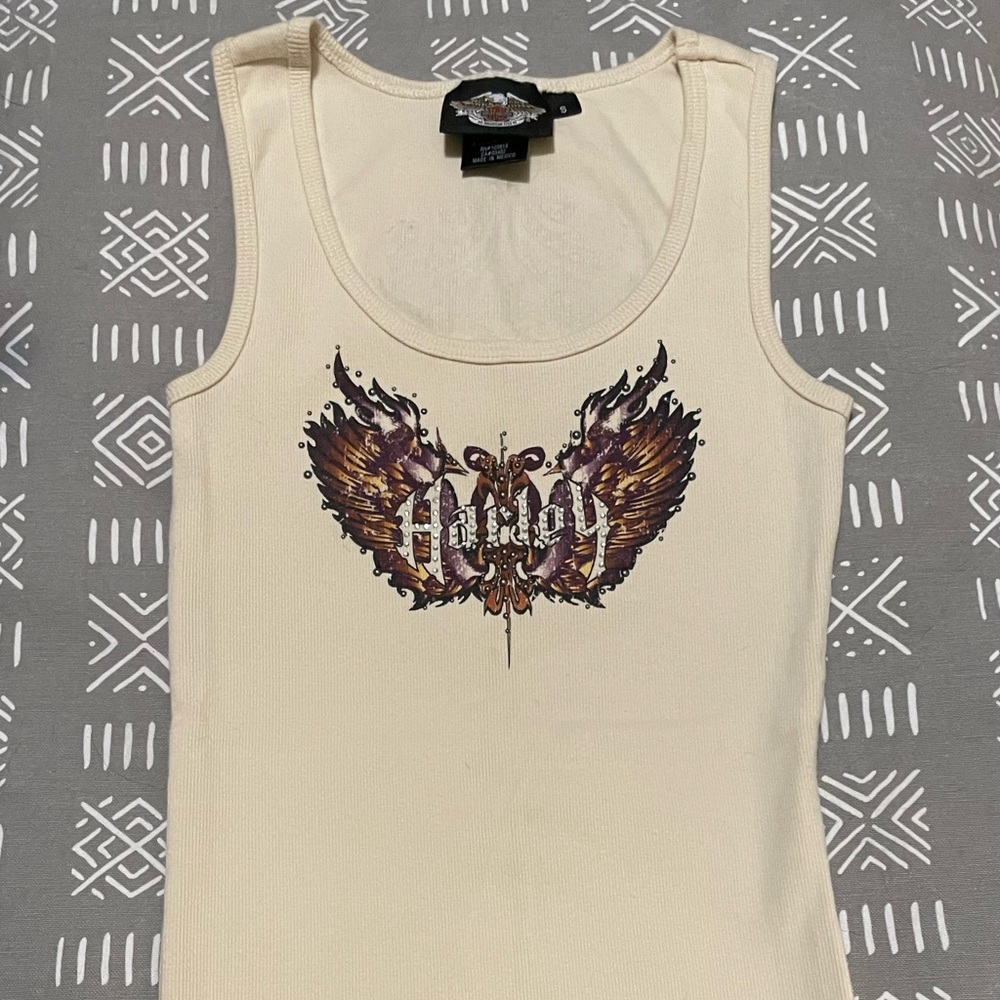 S Harley Davidson ribbed tank with rhinestone/stud design